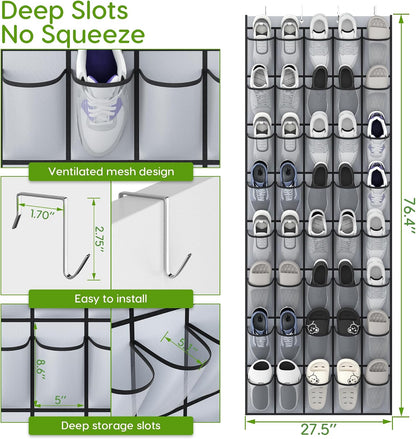 Over the Door Shoe Organizer with 40 Large Breathable Mesh Pockets, Space Saving Shoe Holder, Hanging Shoe Rack for Entryway Bedroom Closet Storage (White, 40 Pockets)