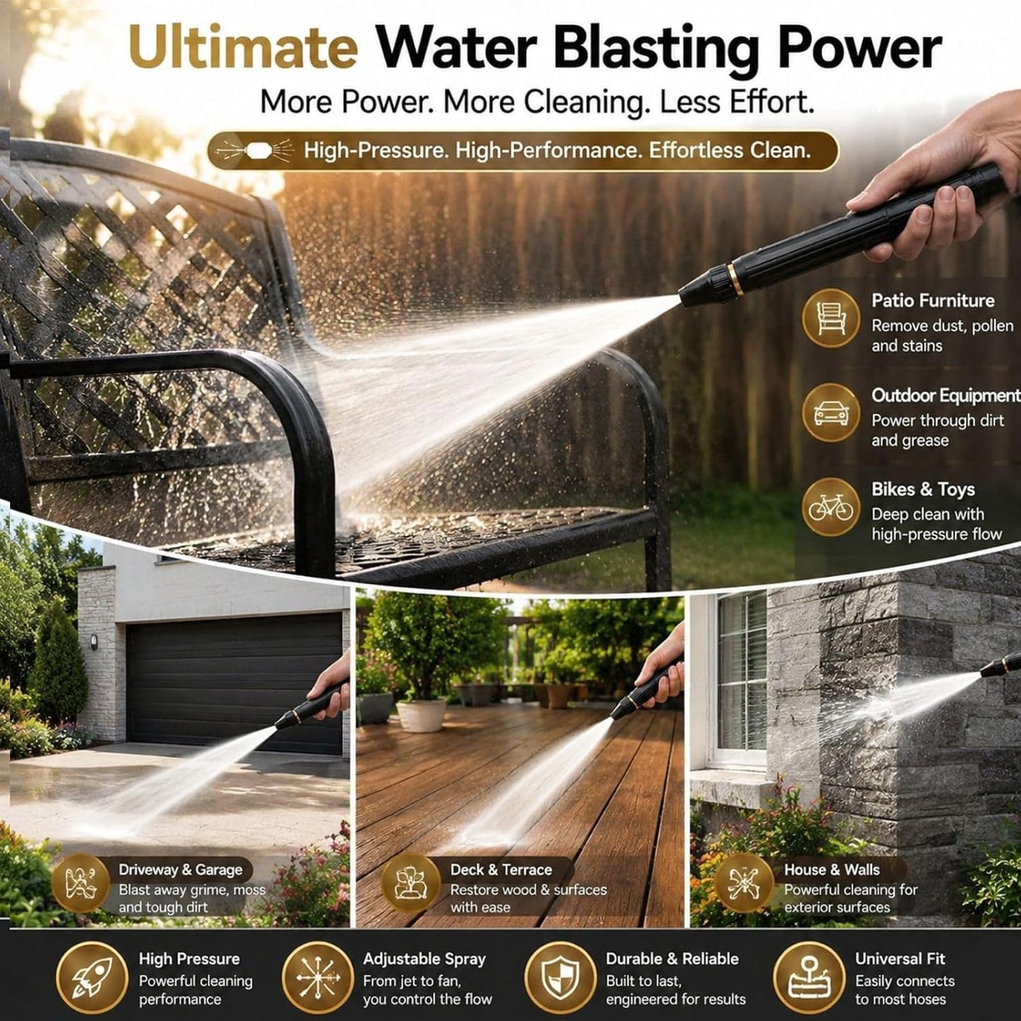 2026 New Heavy Duty Adjustable Twist Hose Nozzle Jet Nozzle | High Pressure Hose Nozzle& 3/4" GHT Adapters Instant Garden Hose Fit, for Car Wash Driveway Cleaning Garden Watering