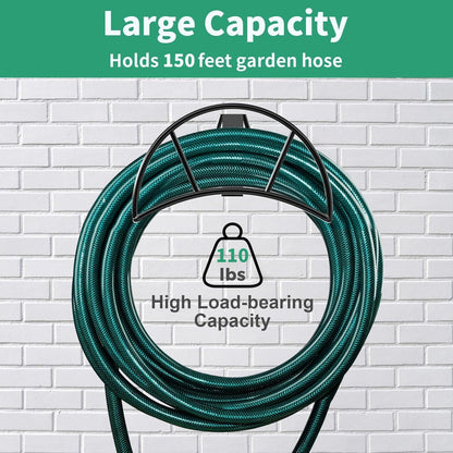 TomCare Garden Hose Holder Wall Mount Metal Water Hose Holder Holds 150Ft Hoses Heavy Duty Hose Hanger Sturdy Hoses Storage Organizer for Outside Yard Garden, Black