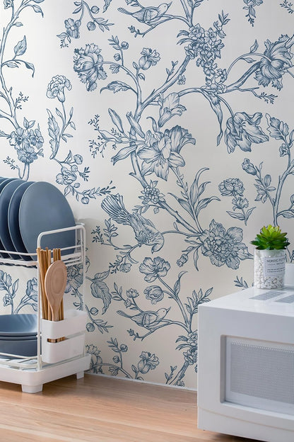 Safiyya Peel and Stick Wallpaper Vintage Floral Contact Paper 17.3" x 78.7" Wall Paper Renter Friendly Self Adhesive Removable Wallpaper for Bathroom Vinyl