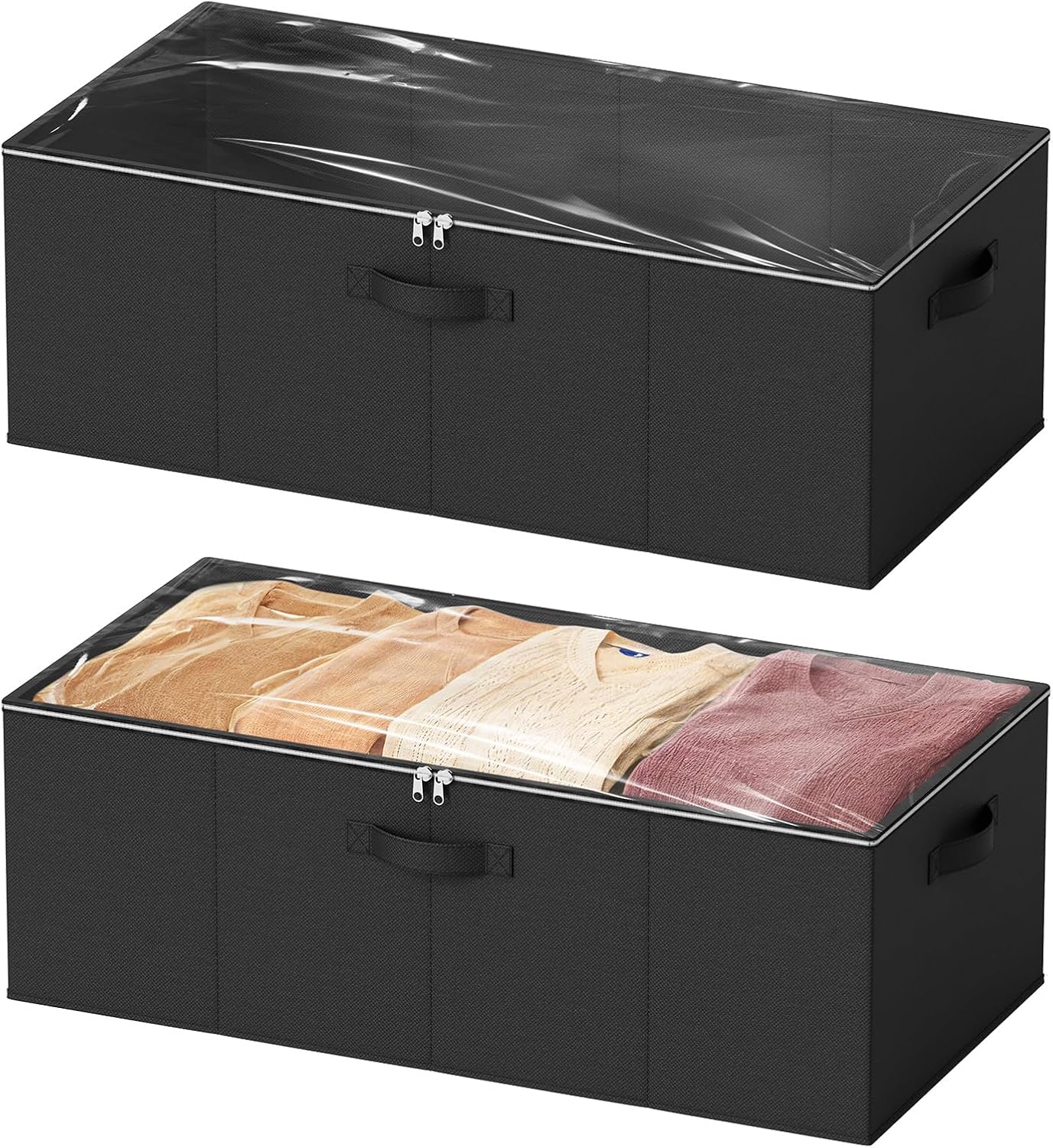 SpaceAid 2 Pack 10" High Under Bed Storage Containers, Large Underbed Storage Organizer Bins with Lids for Bedroom, Dorm, Clothes, Closet Organization, Bed Sheets and Blankets (Gray)