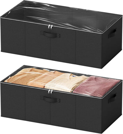 SpaceAid 2 Pack 10" High Under Bed Storage Containers, Large Underbed Storage Organizer Bins with Lids for Bedroom, Dorm, Clothes, Closet Organization, Bed Sheets and Blankets (Gray)