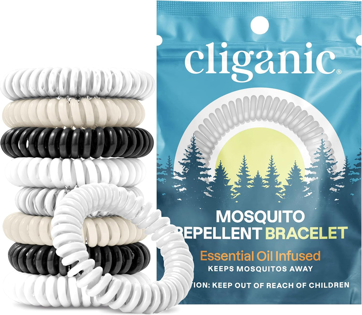 Cliganic 10 Pack Mosquito Repellent Bracelets for Adults & Kids - Natural DEET-Free Bands, Individually Wrapped
