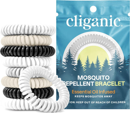 Cliganic 10 Pack Mosquito Repellent Bracelets for Adults & Kids - Natural DEET-Free Bands, Individually Wrapped