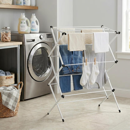 Honey-Can-Do Heavy-Duty Gullwing Clothes Drying Rack, 50 lb, White | Gullwing rack adds 46 ft of drying space with dedicated shoe bars. Sturdy metal, 50 lb capacity, folds flat.
