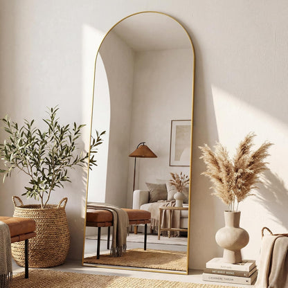 Antok 58" x19” Arched Full Length Floor Mirror, Gold Aluminum Frame, Free Standing/Wall Mount/Leaning for Bedroom, Living Room, Dressing Room