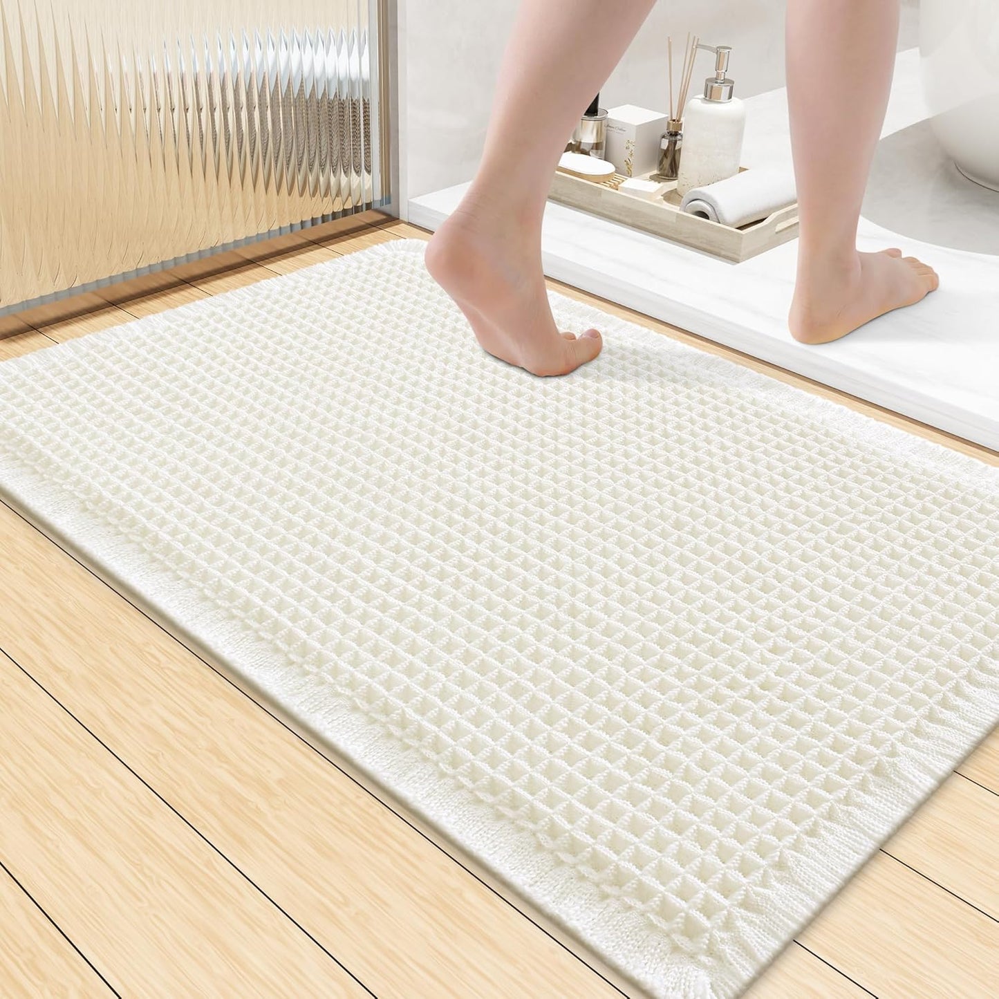 Smiry Waffle Bath Mat 30x20, Extra Soft Absorbent Bathroom Rugs, Non Slip Machine Washable Quick Dry Bath Rugs for Bathroom Floor, Tub, Shower, Home Decor Accessories, Brown