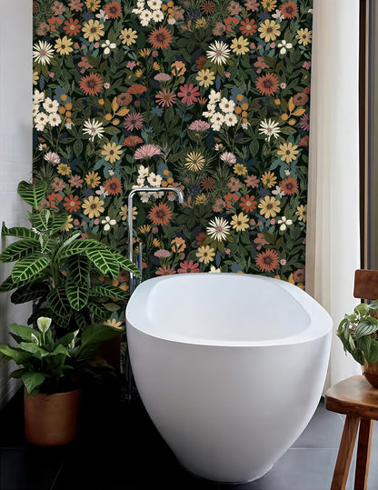 Wallpaper Peel and Stick Boho Wall Paper Removable Waterproof Green Floral Contact Paper for Bedroom, Bathroom,Bathroom, Home Wall 17.3" x 118"