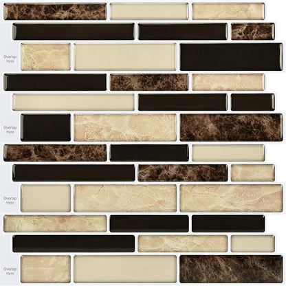 LONGKING Self-Adhesive Kitchen Backsplash, Marble Look Decorative Tiles (10 Tiles)