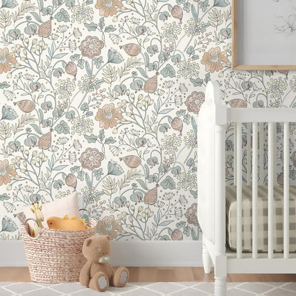 HeloHo Blue Floral Wallpaper Peel and Stick Self Adhesive Removable Wall Paper 16.1" X 118" Renter Friendly Waterproof Wallpaper Contact Paper for Furniture Living Room Bedroom Decor