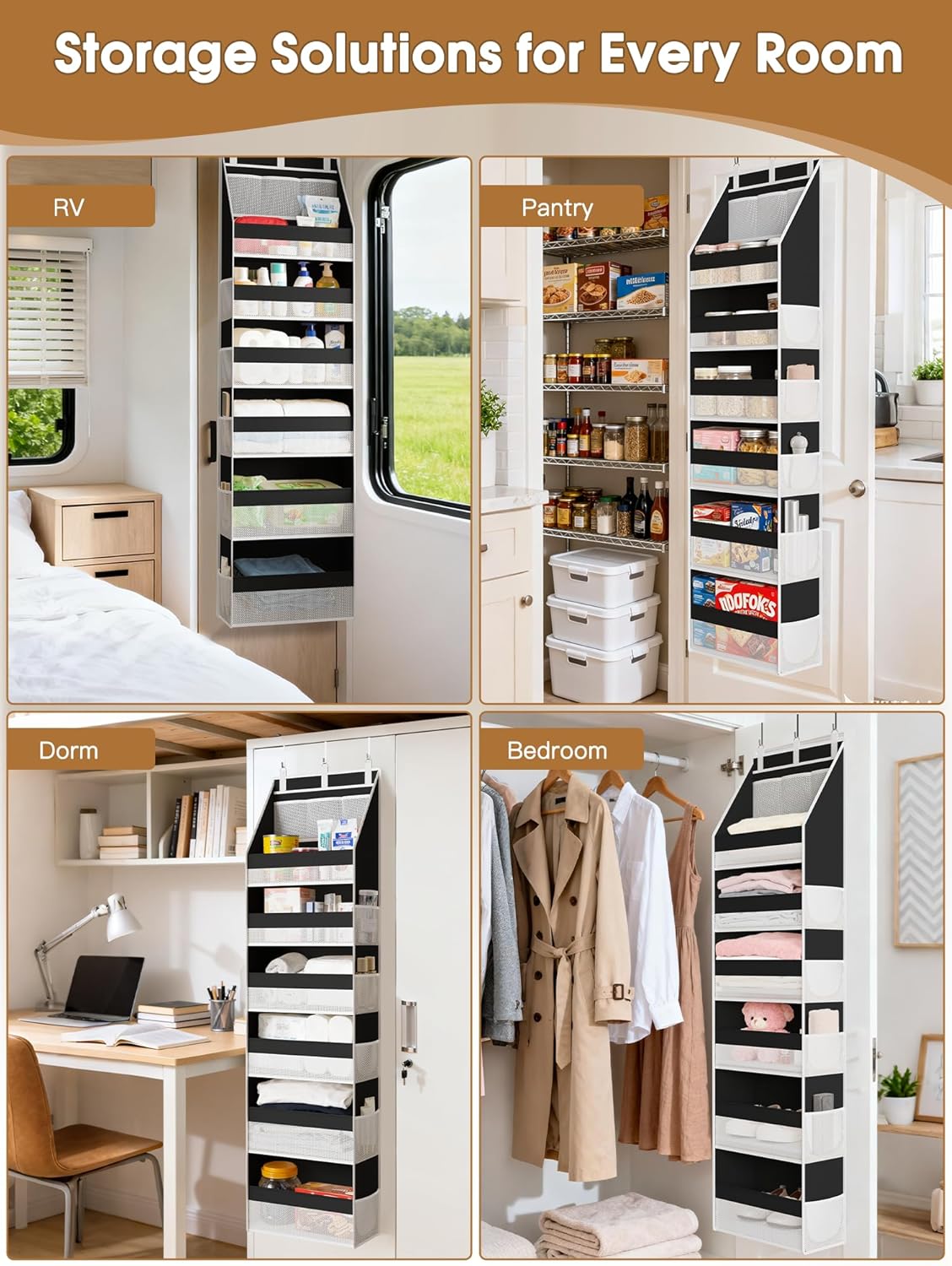 Criusia Over The Door Organizer, Heavy-Duty 6-Shelf Hanging Storage with 13 Mesh Pockets, 55lbs Capacity Behind The Door Storage for Nursery, Bathroom, Bedroom, and Dorm, Grey