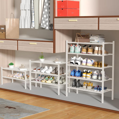 ROMGUAR CRAFT 3 Tier Bamboo Shoe Rack for Closet Free Standing Wood Shoe Shelf Storage Organizer for Entryway Small Space Stackable 27"x11"x20" (Natural)