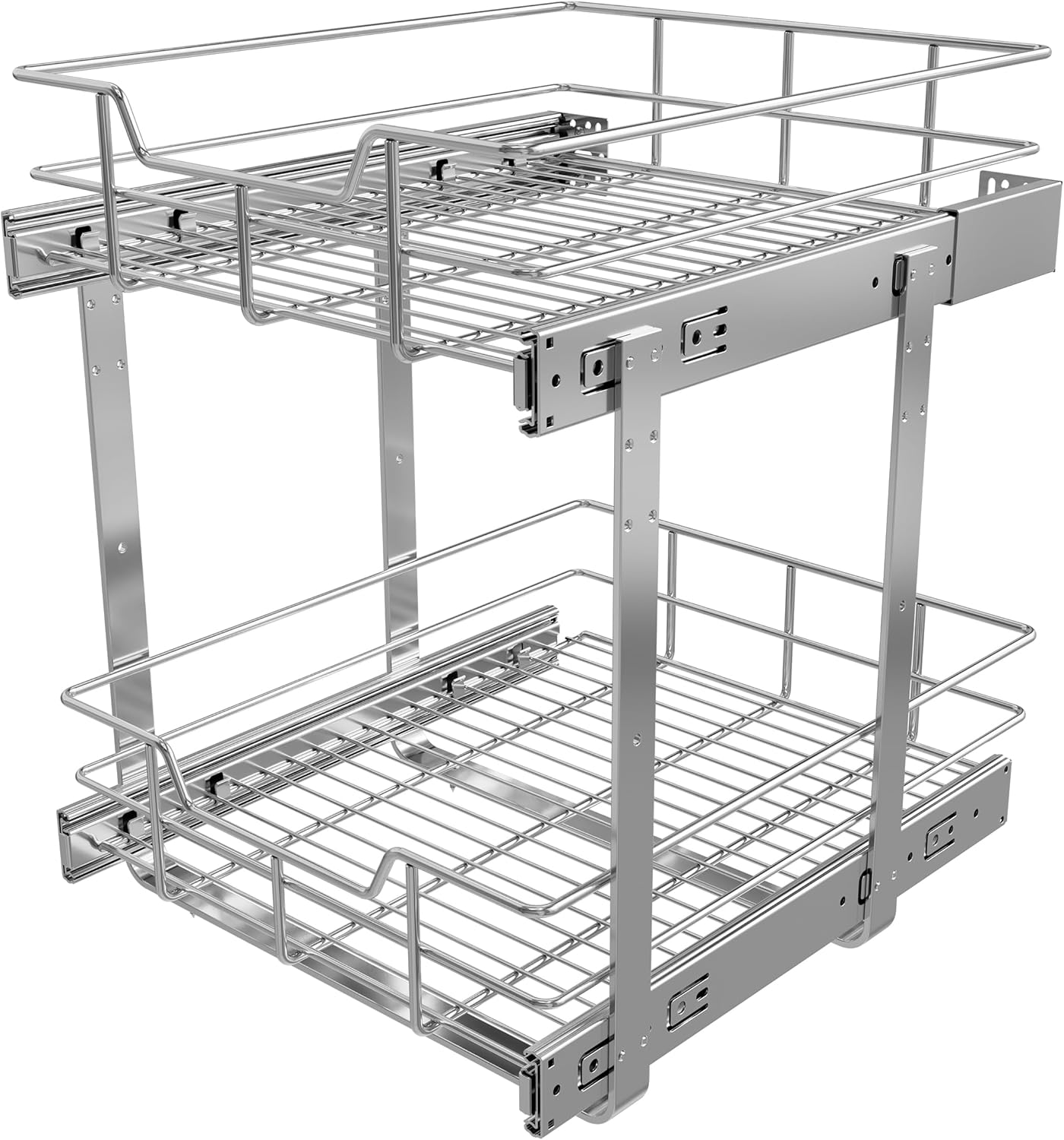 2 Tier Pull Out Cabinet Organizer 11" W X 22" D, Slide Out Drawers For Kitchen Cabinets, Pull Out Drawers For Cabinets Capacity Heavy Duty Caddy, Cabinet Pullout Shelves Chrome-Plated, Bathroom Pantry
