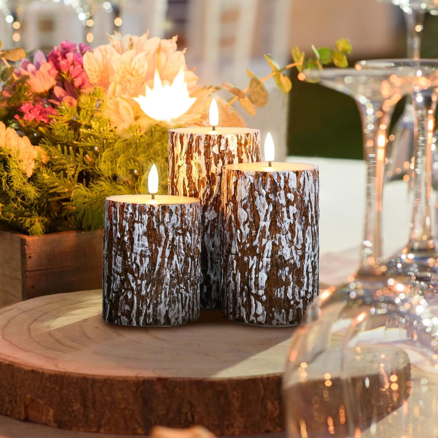Eywamage Ivory Flameless Pillar Candles with Remote, Flickering Realistic LED Battery Wax Candles Set of 3, Φ 3" H 4" 5" 6"