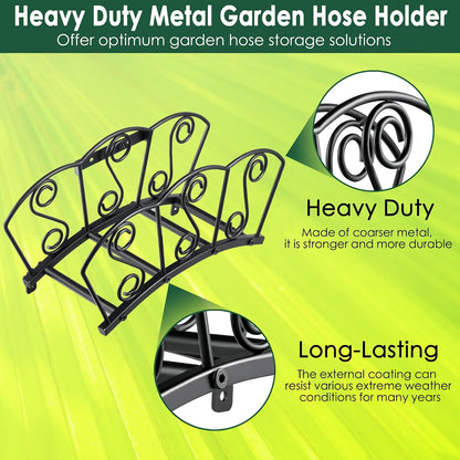 Metal Garden Hose Holder, Heavy Duty Water Hose Hanger, Wall Mounted Hoses Organizer, Hose Reel Stand Rack Hook, Hose Storage hold 150Ft Water Hoses for Outside Yard