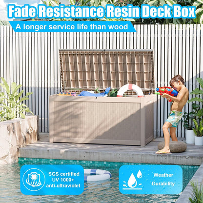 230 Gallon Large Outdoor Storage Box Waterproof, UV Resistant Resin Deck Box with Hydraulic Rod & Lockable Latch for Patio Furniture, Outside Storage Box for Garden Tools, Patio Cushions, Black