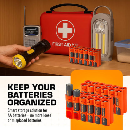AA Battery Storage Caddy by Storacell, Orange, Holds 12 Batteries (Not included)