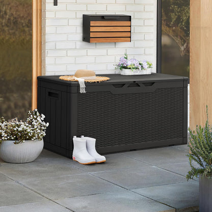 Greesum 110 Gallon Outdoor Storage Box with Lockable Lid, All-Weather for Patio Furniture, Pool Supplies & Garden Tools, Waterproof, UV-Resistant Large Deck Box, Dark Black