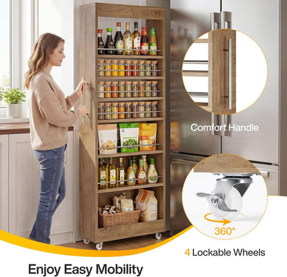 Tribesigns 73" Tall Slim Storage Cart on Wheels, 7-Tier Narrow Pantry Cabinet, Rolling Skinny Spice Rack Organizer Next to Fridge, Wooden Pull-Out Storage Shelf for Kitchen Small Spaces, White