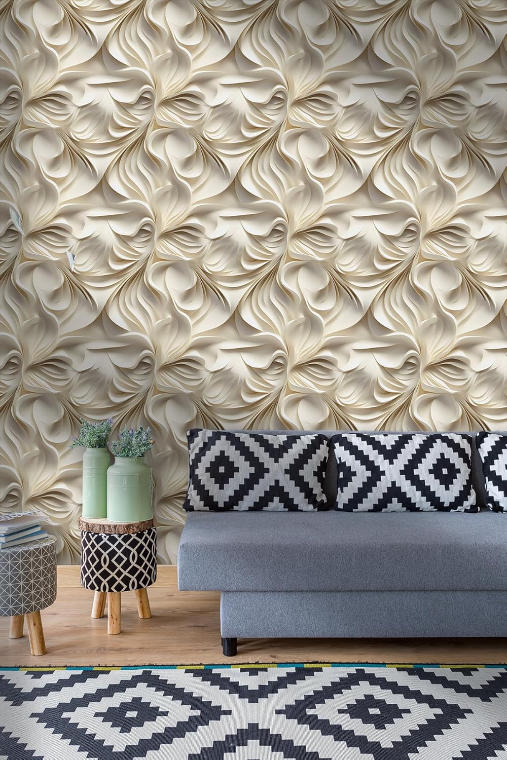 Floral Peel and Stick Wallpaper 3D Effect Interior Wall Décor Contact Paper Self Adhesive Removable Renter Friendly for Bedroom Living Cabinet Room 17.7in x 9.8ft (Not Textured Wallpaper