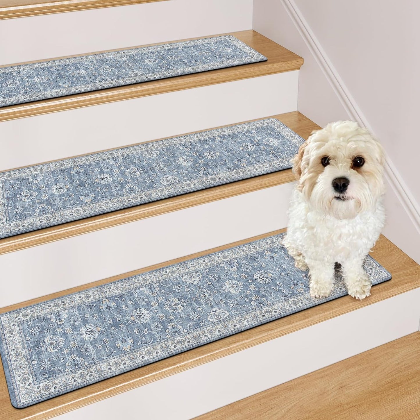 OJIA Extra Non-Slip Stair Treads for Wooden Steps 15PCS, 30"X8" Rubber Indoor Stair Runner Slip Resistant Stair Rugs Safety Mats for Dogs, Kids & Elders, Stairway Grip Step Treads, Gray