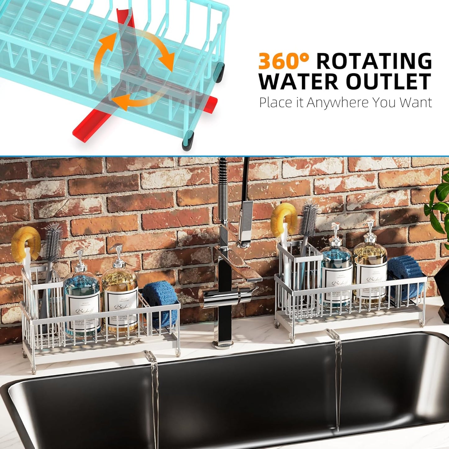 Moforoco Extra Large Sponge Holder for Kitchen Sink Organizer Caddy, Dish Brush Scrubber Holder,Stainless Steel Sink Box Utensil Holder,Soap Dispenser Set Tray Counter Accessories & Storage Rack
