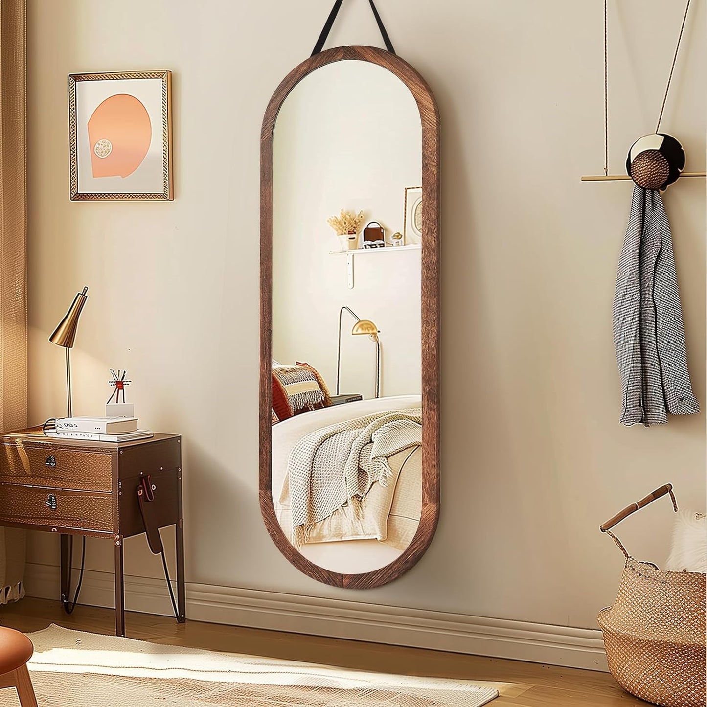Full Length Mirror 65"x22" with Stand Solid Wood Frame Floor Large Mirror for Living Room, Bedroom Hanging Standing or Leaning Wall-Mounted, New Black