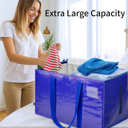 8 Pack-Extra Large Heavy Duty Moving Bags - Waterproof Storage Totes with Handles & Zippers, Foldable for College Dorm, Storage (Clear)