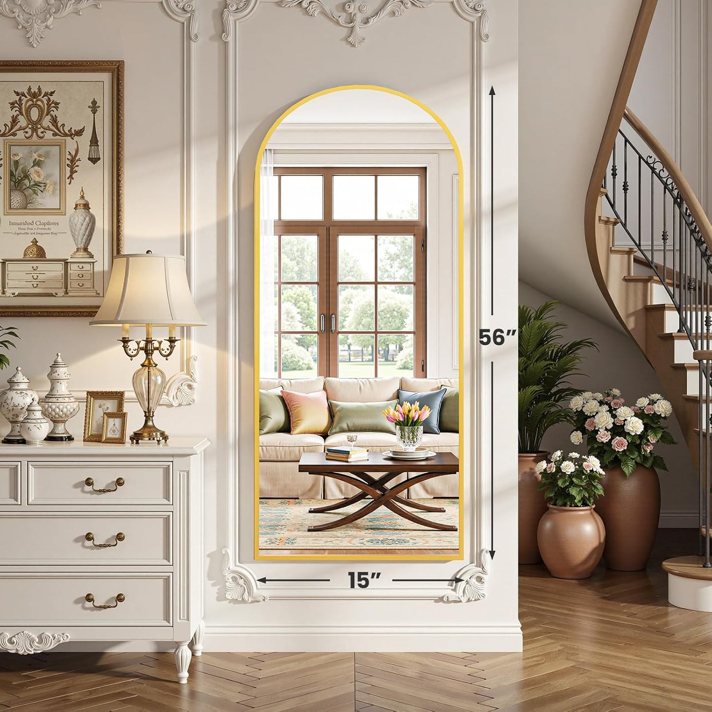 OLIXIS 64"x 21.5" Arched Mirror Full Length, Full Body Mirror with Stand, Hanging or Leaning for Wall, Floor Standing with Shatter-Proof Glass for Bedroom, Living Room, Long, Black