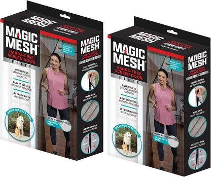 Magic Mesh Elite- More Durable Magnetic Screen Door, Reinforced Seam Mesh Curtain Keeps Bugs Out, One Panel Hook & Loop Frame, Strong & Hidden Magnets- Fits Single Doors up to 39 x 83 Inches