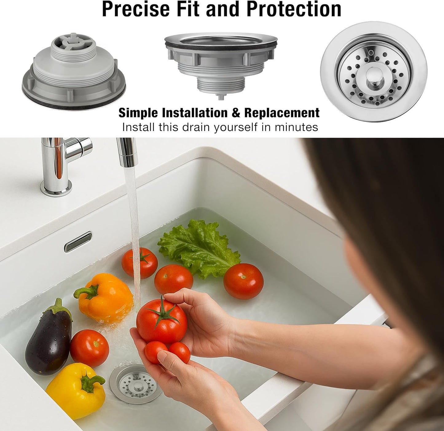 Pacific Bay Sink Strainer with Stainless Steel Basket, 3.5 inch Drain | Sink strainer with a removable stainless-steel basket. Stops clogs, resists rust. Fits standard 3.5-inch drains.