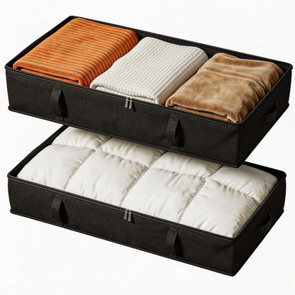 Vailando Side-Supported Under Bed Storage Containers, 6 Inches Tall 60L Underbed Storage Bins with Sturdy Handles and Sidewalls, Closet Organizer for Clothes, Blankets, Seasonal Items, Beige, 2-Pack