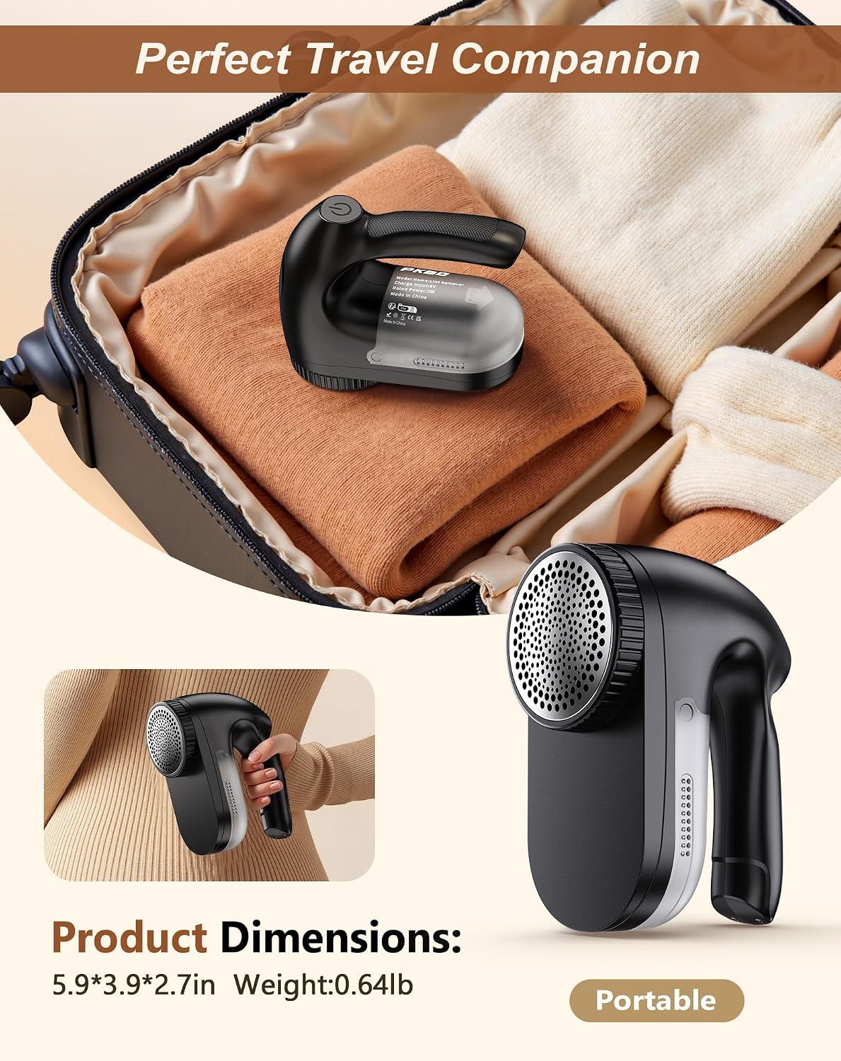 PKBD IPX6 Waterproof Washable Electric Fabric Shaver and Lint Remover, Rechargeable Sweater Defuzzer with 3 Free Extra Blades, Quickly and Effectively Remove Fluff, Fuzz, Bobbles for Clothes, White