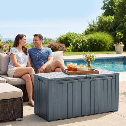 32 Gallon Deck Box Outdoor Indoor Waterproof Storage Box for Patio Furniture, Pool Accessories, Garden Tools, and Cushion Storage, Black