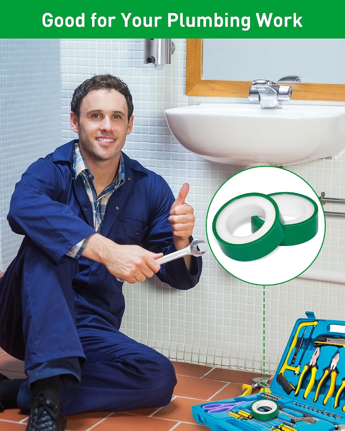 3 Roll Plumbers Tape, Teflon Water Pipe Sealing Tape, High-Density Thickening and Lengthen, High-Sealing Performance Waterproof Duct, Thread Seal, L 590 in x W 0.51 in. White