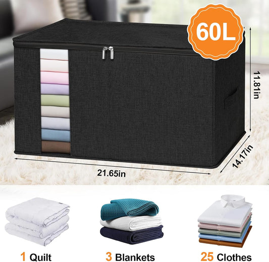 punemi Comforter Storage Bag, Large Blanket Storage Bags with Sturdy Structure, Zipper & 2 Handles for King/Queen Comforters, Quilts, Duvets, Pillows, Bedding and Clothes, 21.7x14.2x11.8in, 2 Pack
