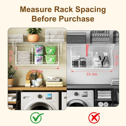 4-Tier Hanging Laundry Room Organizer: Foldable Wire Shelf Basket with 2 Large Hooks 1.65" & 360°Rotating Hooks – Space-Saving Laundry Storage Basket, for Wardrobe Closet Storage, White Patent