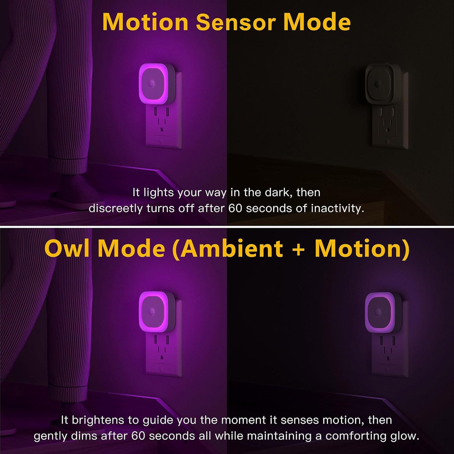 YUNLEX 2 Pack Plug in Red Sleep Night Light with Motion Sensor & Dusk to Dawn Sensor, Soft Glow, 0% Blue Light, Dimmable, Auto On/Off, LED Lights for Bedroom, Kids, Bathroom, Hallway, as Mother Gifts