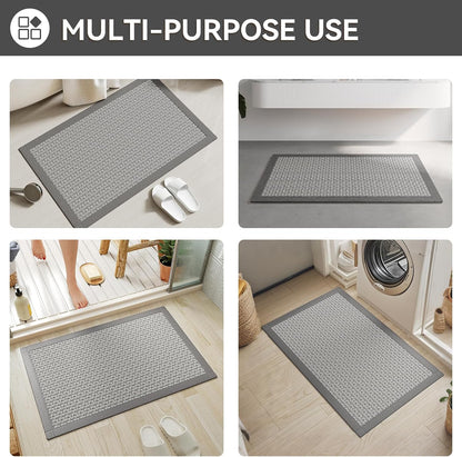 YDKGL Non Slip Bath Mat, Rubber Backing Ultra Thin Bathroom Rugs Fit Under Door Quick Dry Super Absorbent Washable Bath Rug Shower Mat for Bathroom Floor Bathtub Shower Sink, Easy Care Blue 16"x 24"