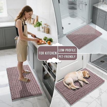 Yimobra Bathroom Rugs Non Slip Washable - Ultra Soft Absorbent Chenille Bath Mat, Quick Dry Shaggy Floor Carpet for Tub Shower, Gray Home Decor Accessories, 24x17 Inch