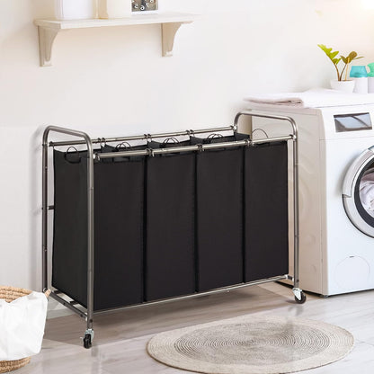 STO STO Laundry Sorter 3 Section, 3 Bag Clothes Hamper, Rolling Laundry Cart Basket with Heavy Duty Lockable Wheels and Removable Bag for Laundry Room, Bedroom, Closet, Gray