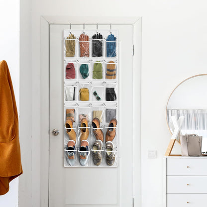 Simple Houseware 24 Pockets - Crystal Clear Over The Door Hanging Shoe Organizer, Gray (64'' x 19'')