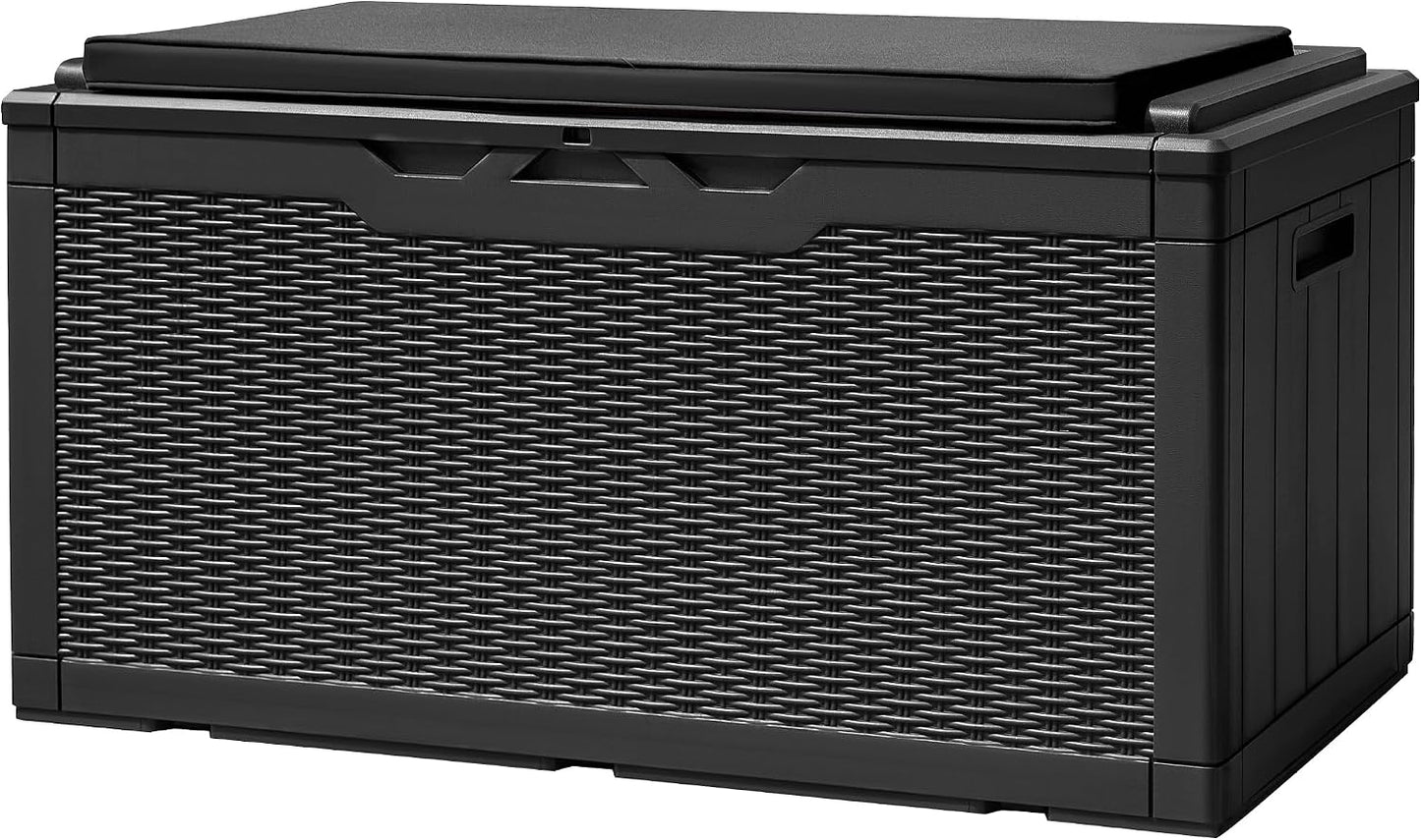 Devoko 120 Gallon Deck Box Resin Outdoor Storage Box Waterproof for Patio, Large Outdoor Storage Bench Lockable for Outside (Black)