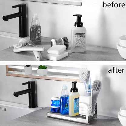 for Scrub Daddy & Mommy Sponge Holder, Kitchen Sink Caddy for Soap Dish & Adjustable Dish Brush Holder, with Diatomite Stone Sink Tray, Instant Dry