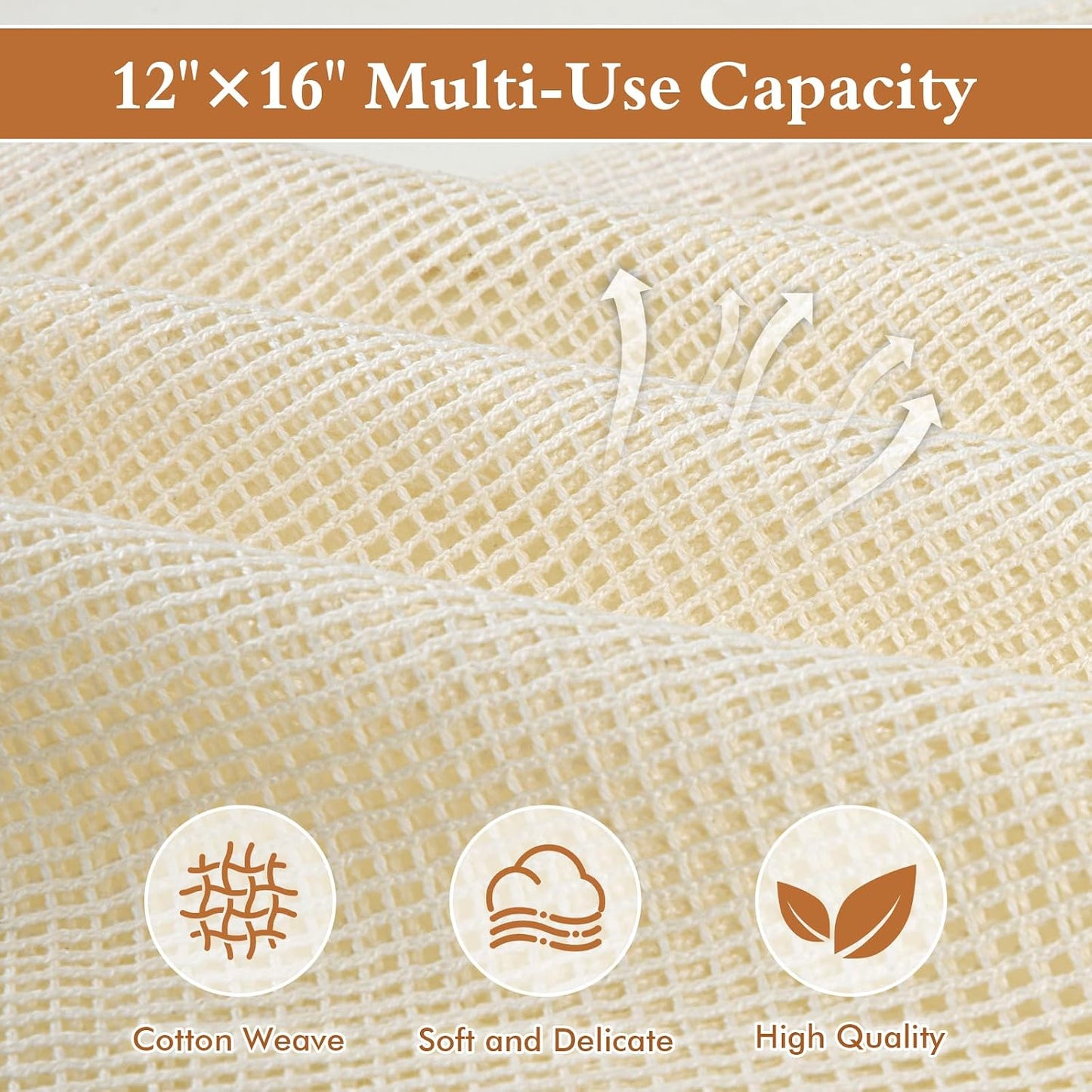 Natural Cotton Mesh Laundry Bags 12x16" 3-Pack,Gentle Wash for Lingerie, Baby Clothes & Travel Essentials