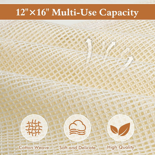 Natural Cotton Mesh Laundry Bags 12x16" 3-Pack,Gentle Wash for Lingerie, Baby Clothes & Travel Essentials