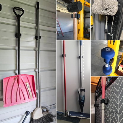ULIBERMAGNET Magnetic Mop Broom Holder,Heavy Duty Movable Magnetic Broom Holder Rack,Anti-slip Wall Mounted Utility Storage Mop Shovel Hanger for Garage, Kitchen, Laundry, Garden(3 Racks / 4 Hooks)