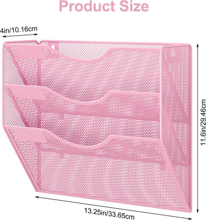 EasyPAG 5 Pocket Mesh Wall File Organizer with Key Hooks, Hanging Paper Folder Holder with Classify Label, Vertical Wall Mount Mail Organizer for Office Home Classroom, Black