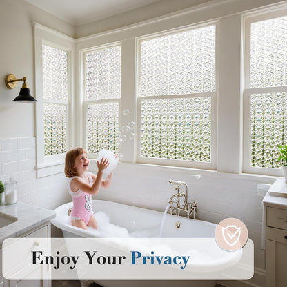 Windimiley 3D Diamond Frosted Window Privacy Film, Static Cling No-Glue Removable Vinyl, UV Blocking Heat Control for Bathroom Bedroom Door, 17.5 x 78.7 inch