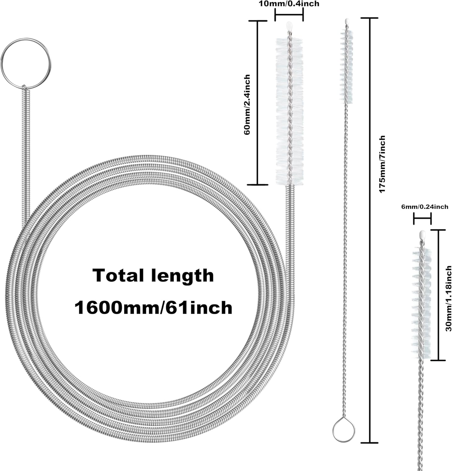 2 Pack 61 inch Long Flexible Drain Cleaning Brush and 2 PCS 7-inch Straw Brush, Suitable for Cleaning Feeding Tubes